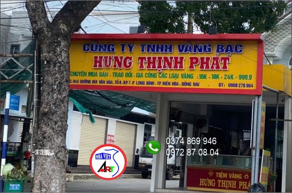 bảng hiệu mica chữ nổi đi đèn led âm  cho tiệm vàng Hưng Thịnh Phát Long Bình, Biên Hòa,